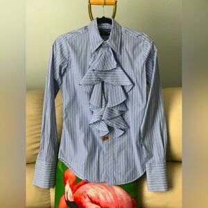 Ralph Lauren Women’s White Blue Stripes Blouse. Size S